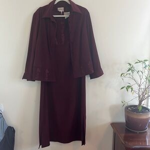 Vintage Coldwater Creek Two Piece Set Dress Jacket Floral Burgundy S 90s cottage